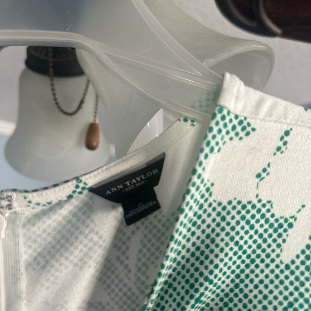 Ann Taylor White Dress with Teal Dot Print